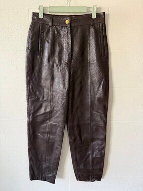 ESCADA | Brown Leather Straight Leg Pants | Luxury Classic | Size 28